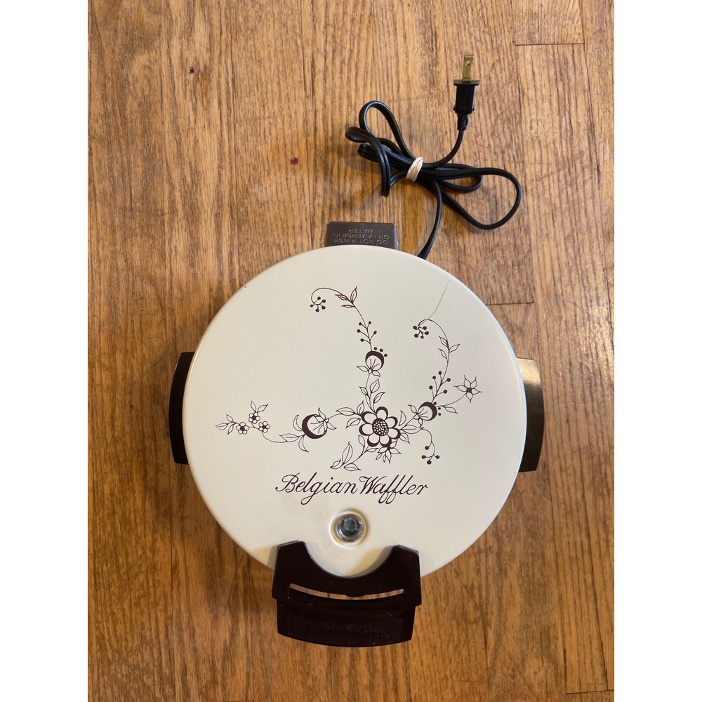 Vintage Toastmaster Belgian Waffler Model 250 Floral Waffle Maker Cream/Brown
